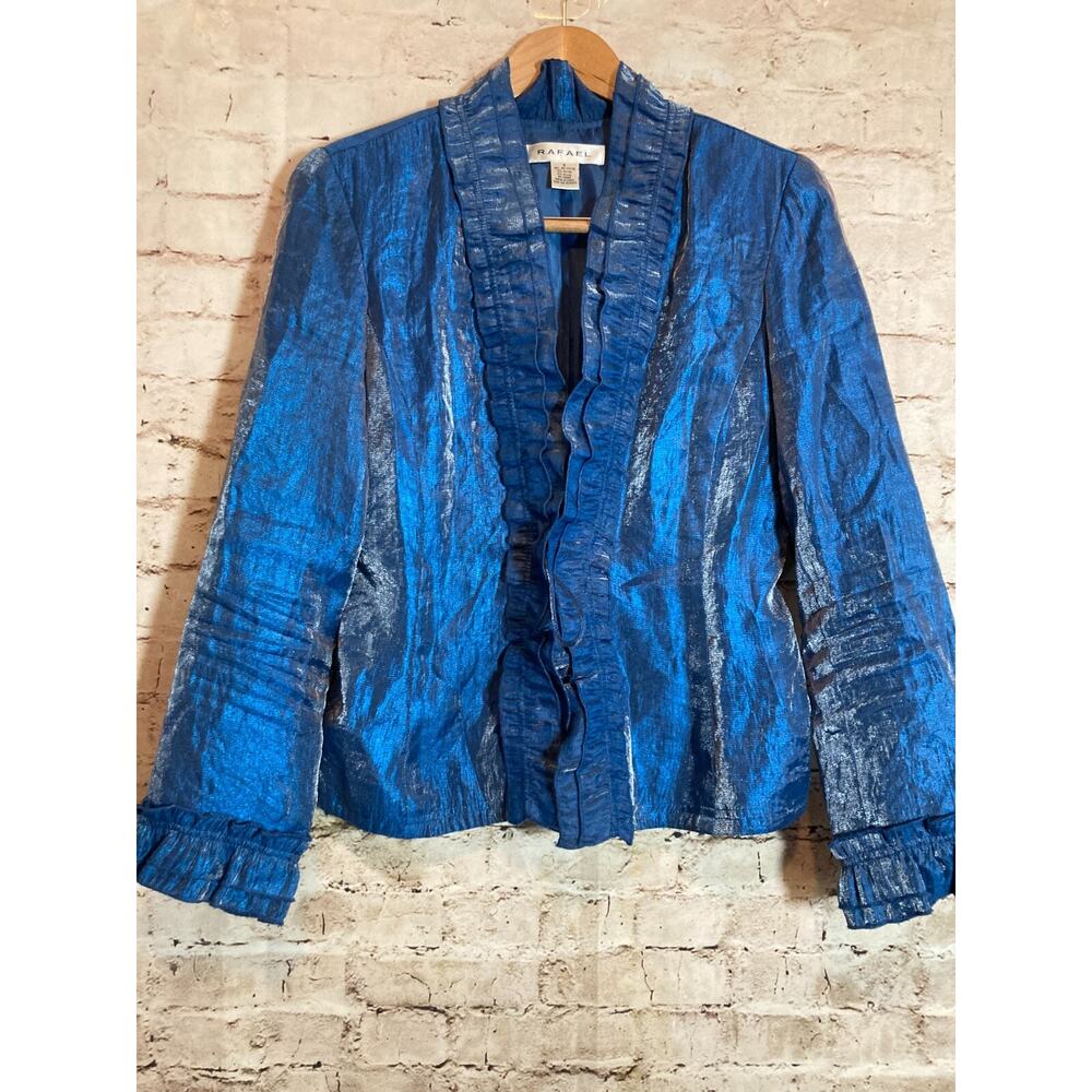 Rafael Jacket Womens 6 Cobalt Satin Ruffle Soft Girl Coquette Ruffles Feminine